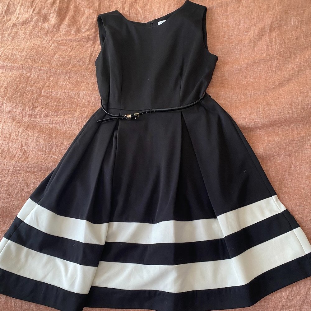 Calvin Klein Black, Belted A-line Dress